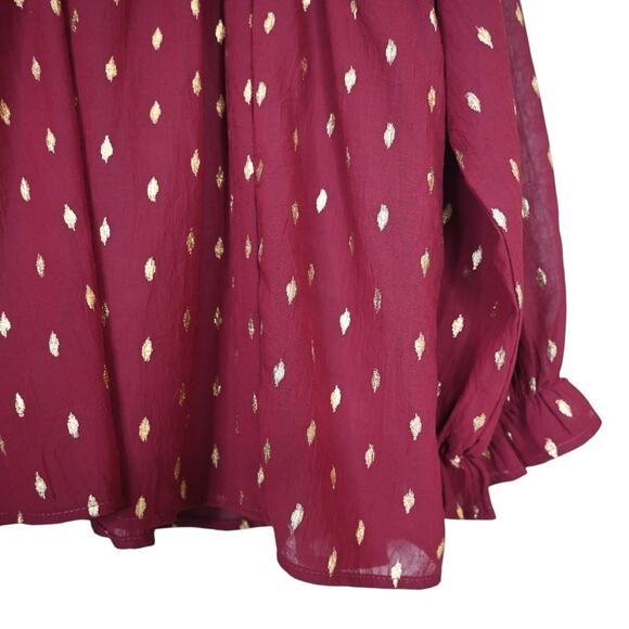 entro Women's S Burgundy Metallic Gold Dot Blouse NEW - Picture 5 of 8